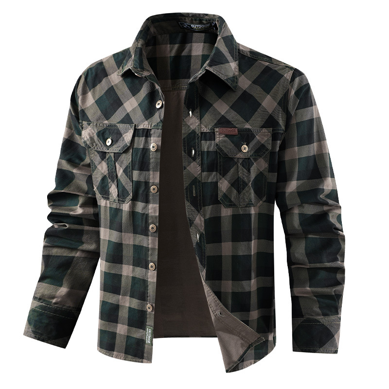 Flannel Shirt Lined - Kemeja Kasual Kotak-kotak Pria Kemeja Longgar