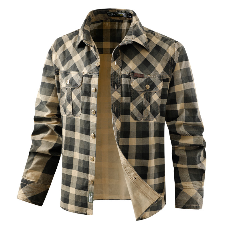 Kemeja Kerja Retro Pria Motif  - Flannel Shirt Lined ulasan dan harga